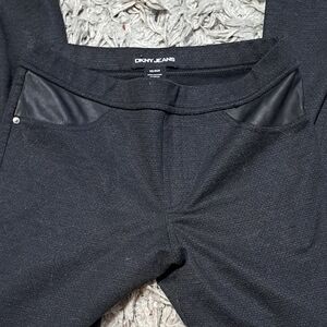 DKNY Jeans Black Ponte Leggings with Faux Leather Trim!